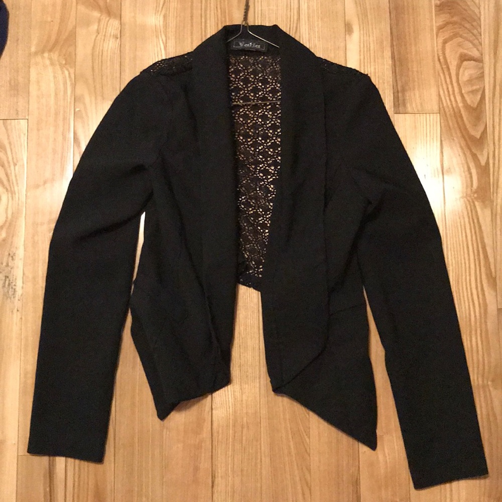 Black casual lace back blazer